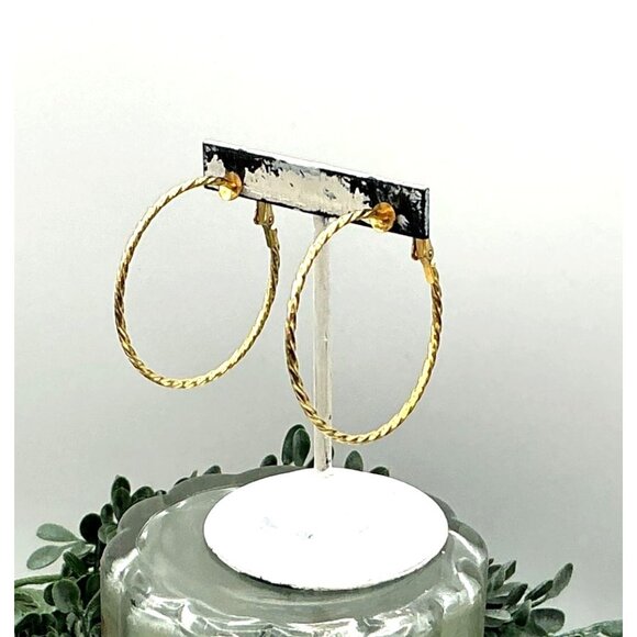 Gold-Tone Clip on Earrings Twisted Rope Hoop Earrings Lightweight & Elegant Desi - Picture 3 of 5